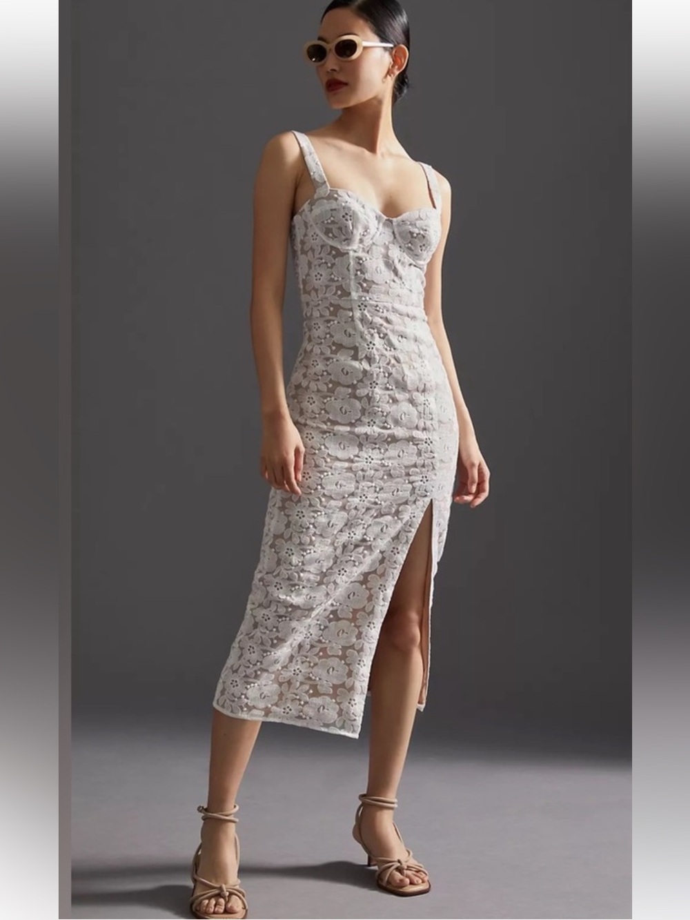 Hutch Anthropologie Sz 4 Ivory lace corset midi dress. Party, special occasion.